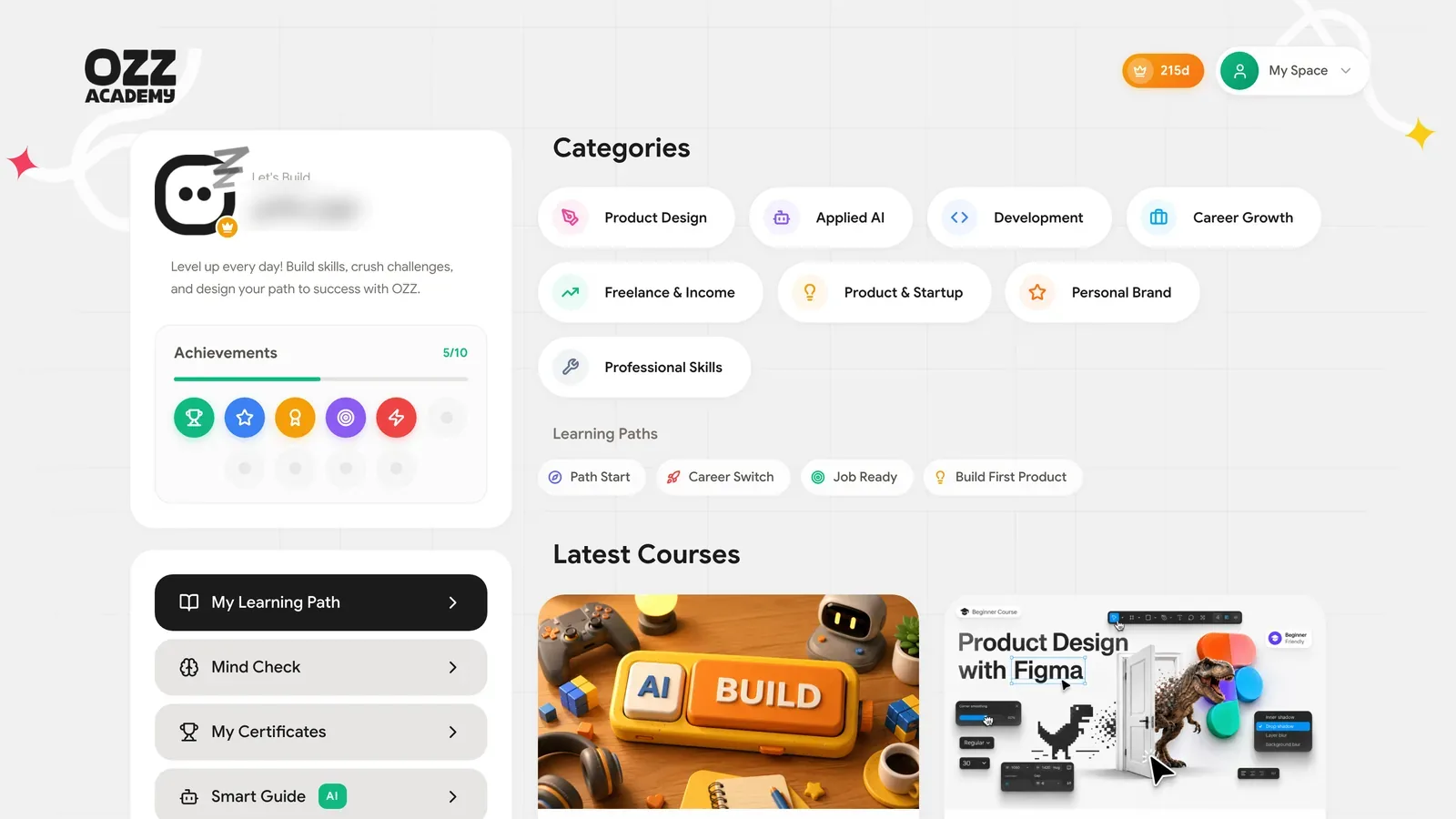 OZZ Academy: Dashboard