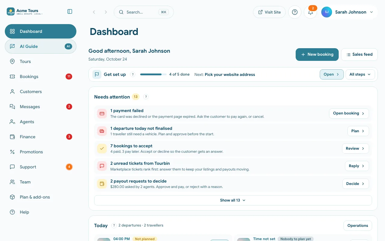 Tourbin: Dashboard